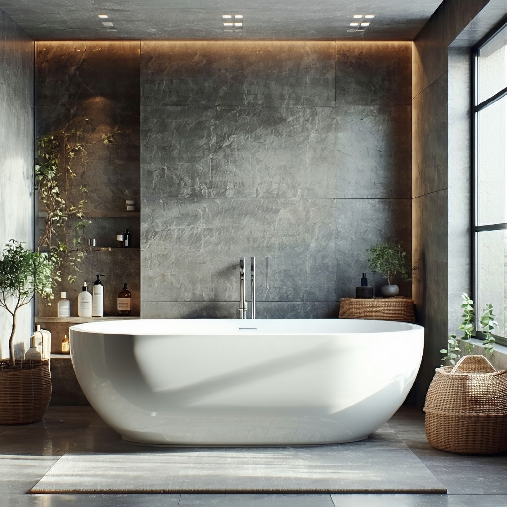 Beautiful modern bathroom wall to wall  with stone tile-1