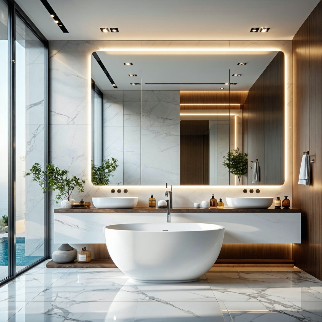 Modern bathroom view facing vanity with looks like a spa style-1